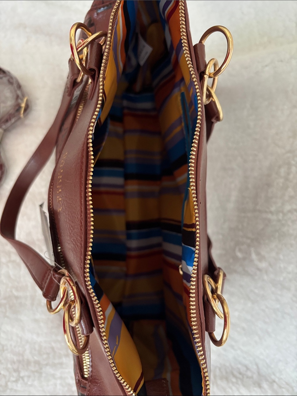 Badgley Mischka Chestnut Brown Logo Weekender/Travel Tote Bag with Gold Hardware - Picture 7 of 12